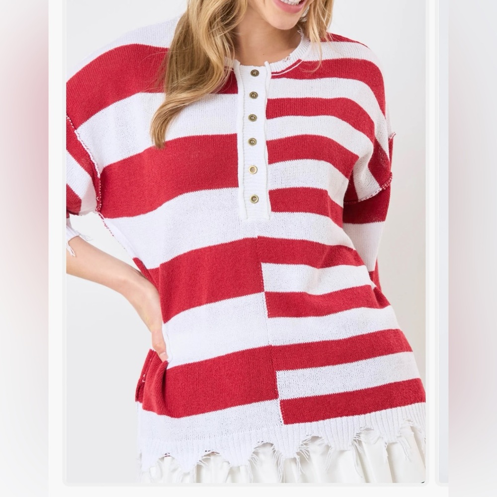 Fantastic Fawn Red and White Striped Blouse
